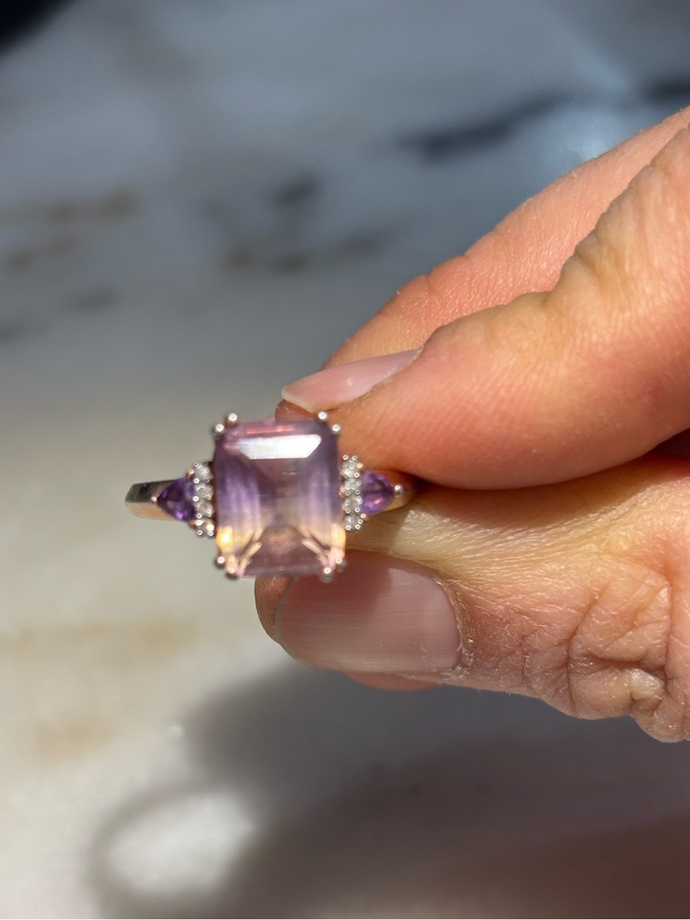 Vintage Ametrine & Multi Gemstone Ring Vermeil Rose Gold Over Sterling Silver - Picture 5 of 11